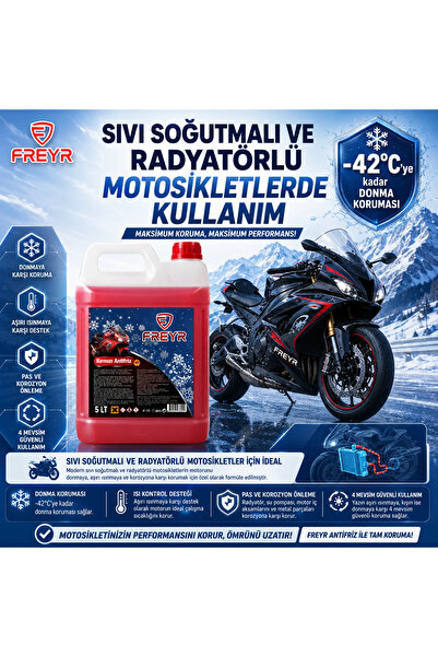 FREYR 4 Mevsim -42 Organik Konsantre Kırmızı Antifriz 5 Lt- Motor Soğutma Ve Donma Koruması