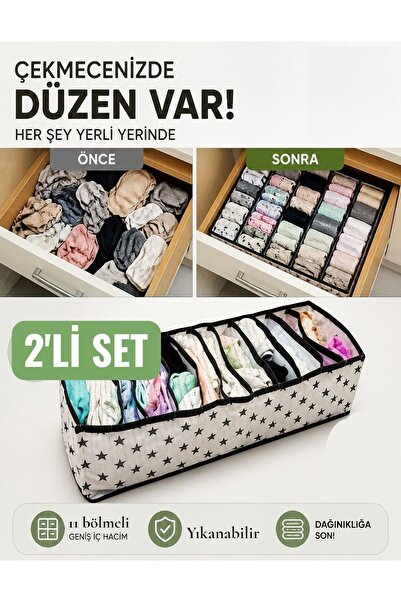 Helen's Home Set of 2 11-Compartment Drawer Accordion Organizer Socks Underwe...