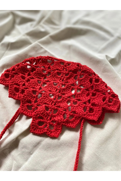 YUMAK KIRMIZI RENKLİ BANDANA, EL ÖRGÜSÜ BANDANA