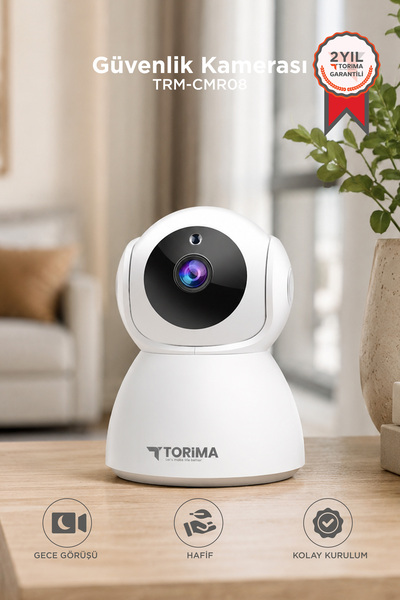Torima Güvenlik Kamerası 360 Derece Dönebilen Full Hd Smart Ip Kamera CMR8 Beyaz