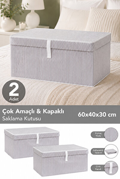 Meleni Home 2'li Set Kapaklı Çok Amaçlı Hurç Saklama Kutusu Organizer Mega 60...