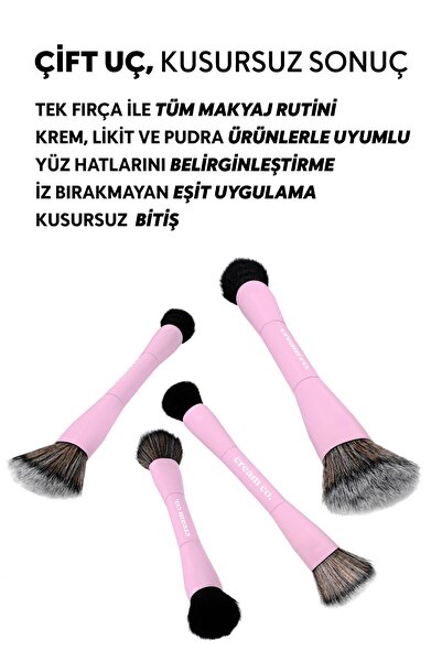 Cream Co. Çift Taraflı Makyaj Fırçası | Dual-Ended Allık Kontür Fondöten Kapatıcı | Çok Amaçlı Makeup Brush