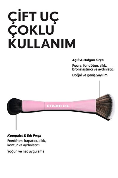 Cream Co. Çift Taraflı Makyaj Fırçası | Dual-Ended Allık Kontür Fondöten Kapatıcı | Çok Amaçlı Makeup Brush