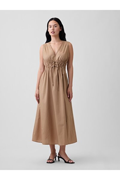 GAP V-SL TIE FRONT MAXI DRESS KHAKI 100% Viscose Rayon Conventional XS