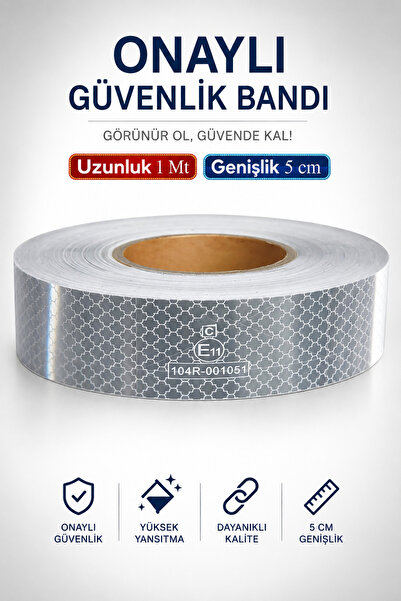 Badem10 Tüvtürk Onaylı Belgeli Bant 1 Metre 5 cm Beyaz Reflektörlü Reflektif ...