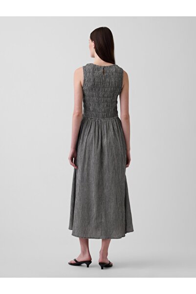 GAP Сукня максі з ефектом зморшок SL DROPWAIST SEERSUCKER, чорна, в клітку, р...