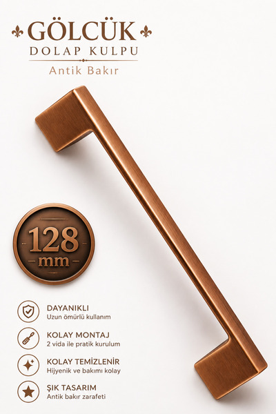 Badem10 Gölcük (128 MM - 12.8 CM) Metal Eskitme Antik Bakır Mobilya Mutfak Çe...