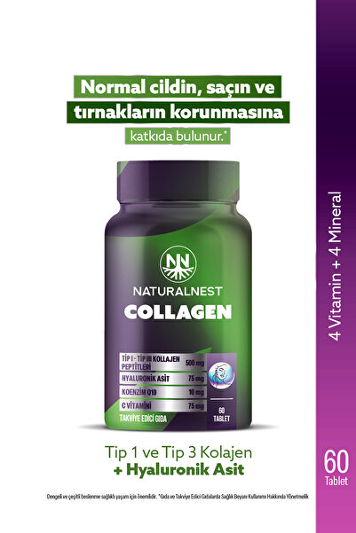 Naturalnest Collagen 60 Tablet- Kolajen peptitleri, Hyaluronik asit, Koenzim ...