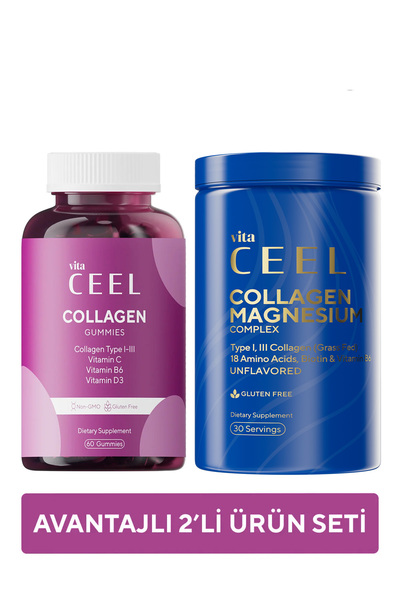 VitaCeel 2'li Kolajen Çiğnenebilir Gummy ve Collagen Tip 1, 3 İçeren Magnezyu...