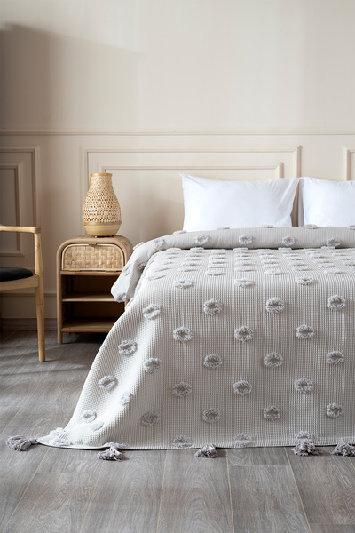 Koza Home باندا رمادي مزدوج الحواف شرابة بيكيه 220x240 5025