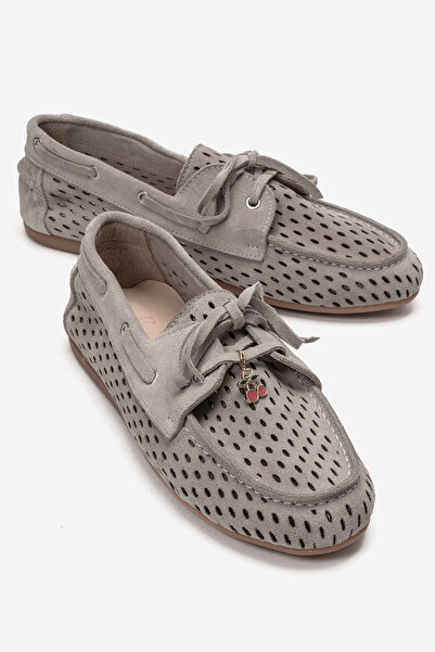 LuviShoes STEVO Bej Süet Hakiki Deri Delikli Bağcıklı Kadın Loafer Ayakkabı