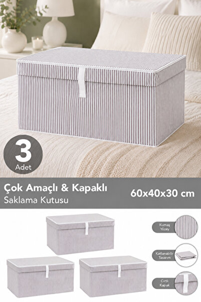 Meleni Home 3'lü Set Kapaklı Çok Amaçlı Hurç Saklama Kutusu Organizer Mega 60...