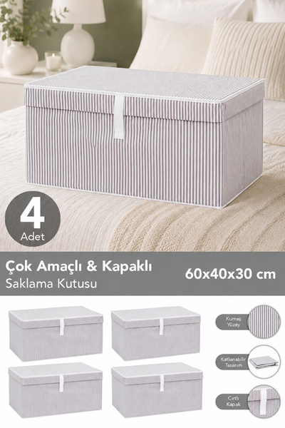 Meleni Home 4'lü Set Kapaklı Çok Amaçlı Hurç Saklama Kutusu Organizer Mega 60...