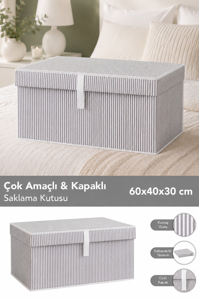 Meleni Home Çok Amaçlı Kapaklı Hurç Saklama Kutusu Organizer Mega 60 X 40 X 3...
