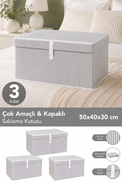 Meleni Home 3 Adet Kapaklı Çok Amaçlı Hurç Saklama Kutusu Organizer Maxi 50 X...