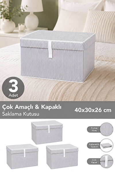 Meleni Home 3'lü Set Kapaklı Çok Amaçlı Hurç Saklama Kutusu Organizer Mini 40...