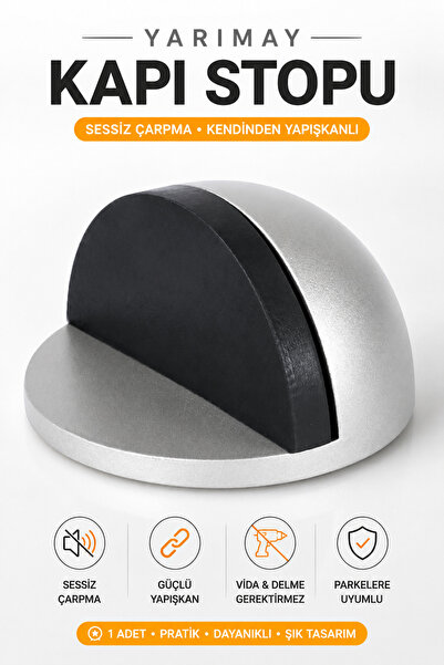 Badem10 Yarımay Yapışkanlı Kapı Kolu Stoperi Tamponu Metal Kapı Stopu Durduru...