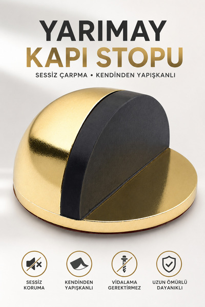 Badem10 Yarımay Gold Altın Yapışkanlı Kapı Kolu Stoperi Tamponu Metal Kapı St...