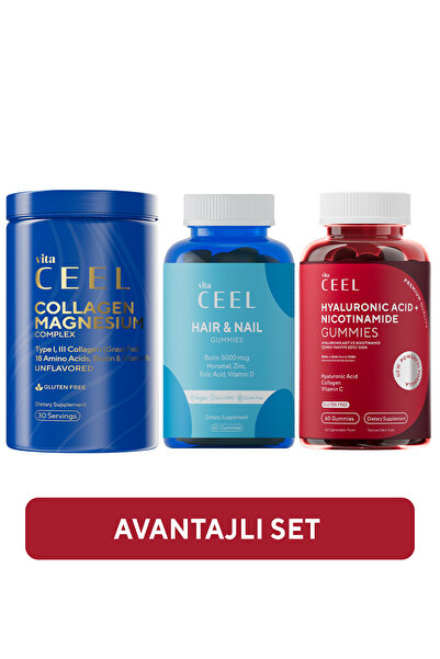 VitaCeel 3'lü Collagen Tip 1, 3 İçeren Magnezyum Complex, Cilt Vitamini, Saç ...