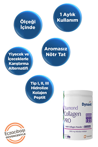 Dynavit Multi Collagen Powder&Bromelain(Ananas Ekstresi)300g Toz-Hidrolize Kolajen-Ödem Atımı&Diyetisyen