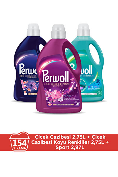 Perwoll Çamaşır Deterjanı 3'lü set x1 Çiçek Cazibesi & x1 Koyu 2,75L , x1 Spo...