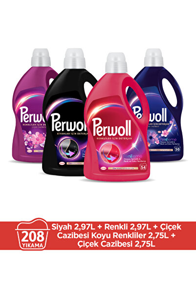 Perwoll Çamaşır Deterjanı 4'lü set: (208 Yıkama) 2,97 L Siyah & Renkli, 2,75 ...