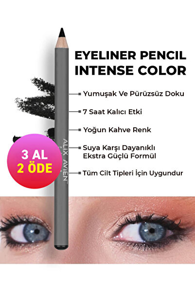 Alix Avien Suya Dayanıklı Yoğun Pigmentli Kremsi Kolay Sürüm Siyah Göz Kalemi...