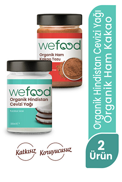 Wefood Organik Hindistan Cevizi Yağı 300 ml + Organik Ham Kakao Tozu 140 gr