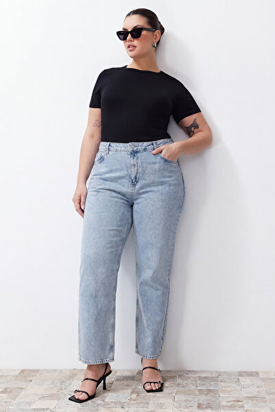 Trendyol Curve Mavi Yüksek Bel Straight Fit Jeans TBBSS24CJ00026