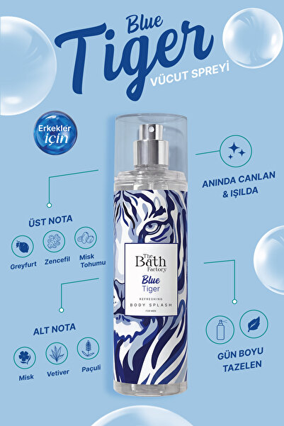 THE BATH FACTORY Blue Tiger Erkekler İçin Vücut Spreyi 200 ML