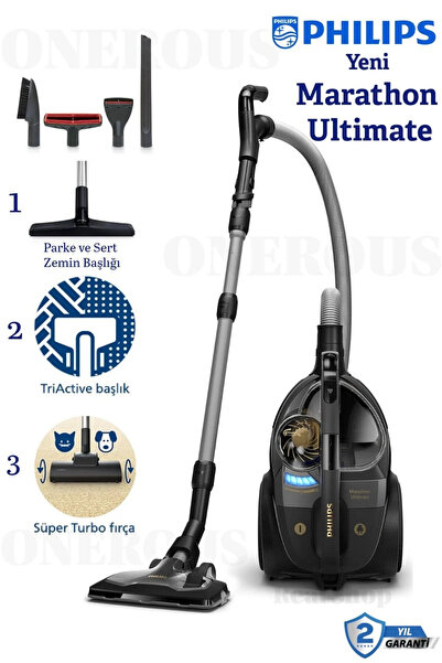 Philips Turbo Başlıklı Kumandalı Kontrol Marathone Ultimate Torbasız Elektrik...