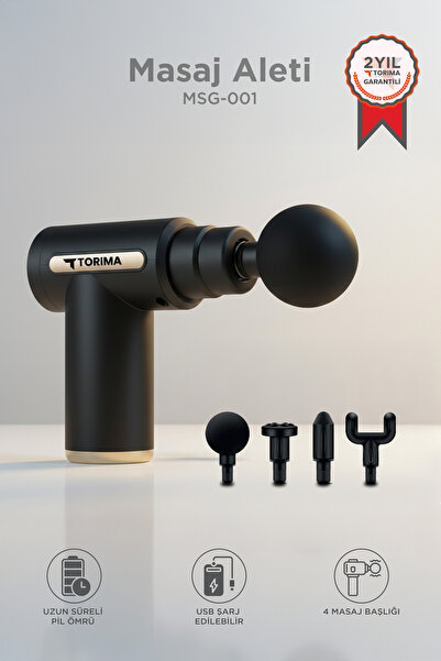 Torima Masaj Aleti Titreşimli Şarjlı 30W Güçlü Motor 4 Başlıklı Kas Masaj Tab...