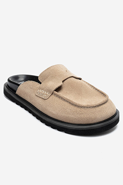 LuviShoes LAVEN Bej Süet Hakiki Deri Kadın Terlik