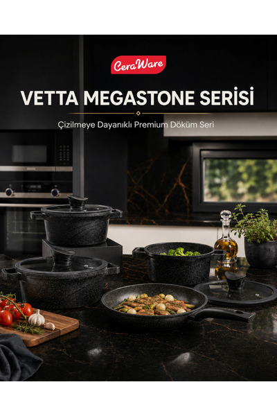 Ceraware Vetta Megastone Made in Korea Premium Tencere Tava Seti Çizilmeye Da...