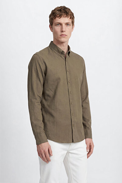 AC&Co / Altınyıldız Classics Ανδρικό πουκάμισο K.khaki 100% βαμβακερό φανελέν...