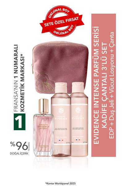 Yves Rocher Evidence Intense Parfüm Serisi Kadife Çantalı 3’lü Set