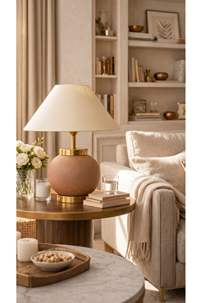 Vinner Velora Terracotta Seramik Gold Detaylı Premium Abajur Salon ve Yatak O...