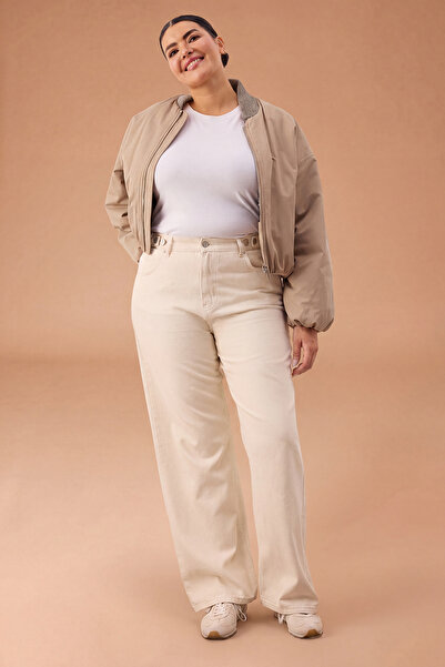 Trendyol Curve Ecru-Hose mit elastischem Bund und verstellbarem, weitem Bein,...