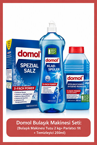 DOMOL Bulaşık Makinesi Seti: Bulaşık Makinesi Tuzu 2 kg+ Parlatıcı 1lt + Temi...