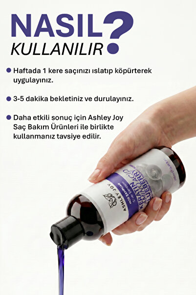 ASHLEY JOY Mor Şampuan 250ml Platin, Sarı Saçlar İçin Turunculaşma Karşıtı Keratin İçerikli Parabensiz Silver