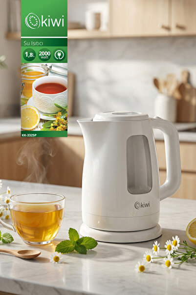 Kiwi Beyaz Gizli Rezistanslı Su Isıtıcı Kettle