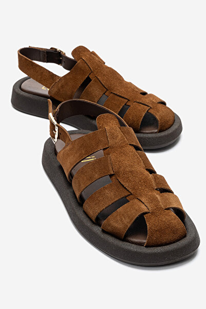 LuviShoes Joura Tobacco Suede Genuine Leather Closed-Front Women's Sandals