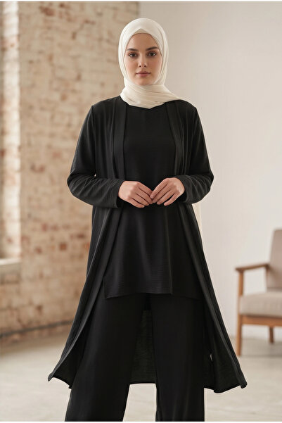 tuvadi Women's Black Jacket Blouse Pants 3-Piece Set - Ayrobin Hijab Set