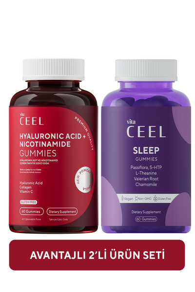 VitaCeel 2’li Cilt Vitamini ve Uyku vitamini Gummy Vegan Çiğnenebilir Vitamin
