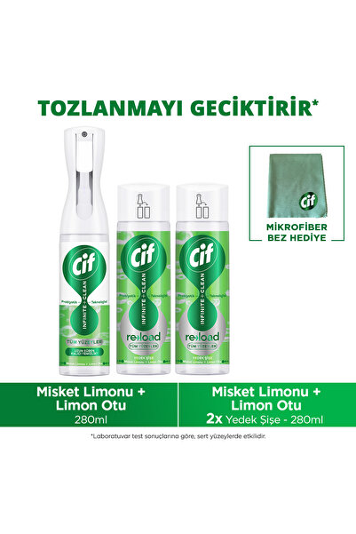 Cif Infinite Clean Sprey Misket Limonu & Limon Otu 280 ml x1 Yedek Şişe 280 m...