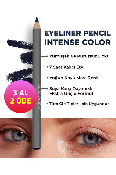 Alix Avien Suya Dayanıklı Yoğun Pigmentli Kremsi Kolay Sürüm Lacivert Göz Kal...