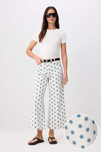 Trendyol Collection White Sun Patterned High Waist Culotte Jeans Twoss26Je00365