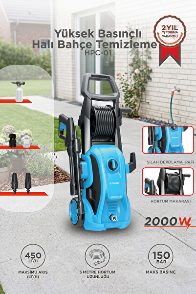 Torima Oto Halı Bahçe Temizleme ve Yıkama Makinesi 2000W 150 Bar Yüksek Basın...
