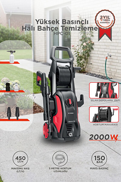 Torima Oto Halı Bahçe Temizleme ve Yıkama Makinesi 2000W 150 Bar Yüksek Basın...