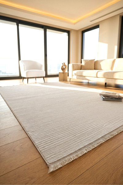 Decomia Home Alice Yumuşak Tuşeli Peluş Dokuma Saçaklı Vizon Salon Halısı Mut...
